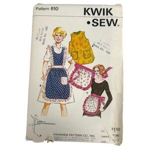 Kwik Sew Sewing Pattern 610 Womens Apron 3 Styles Full Half Ruffle Uncut Vintage
